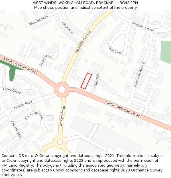 WEST WINDS, WOKINGHAM ROAD, BRACKNELL, RG42 1PN: Location map and indicative extent of plot