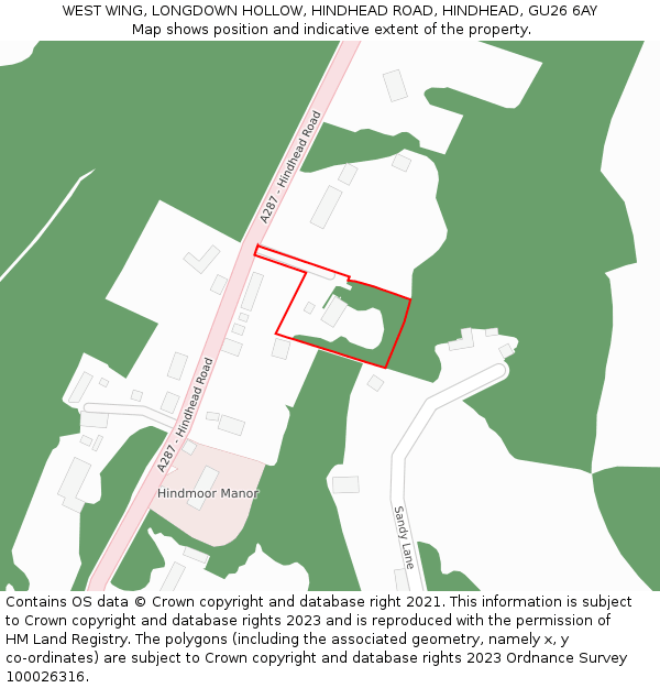 WEST WING, LONGDOWN HOLLOW, HINDHEAD ROAD, HINDHEAD, GU26 6AY: Location map and indicative extent of plot