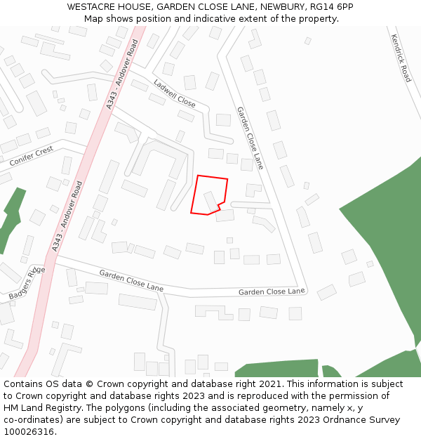 WESTACRE HOUSE, GARDEN CLOSE LANE, NEWBURY, RG14 6PP: Location map and indicative extent of plot