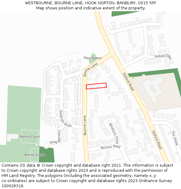 WESTBOURNE, BOURNE LANE, HOOK NORTON, BANBURY, OX15 5PF: Location map and indicative extent of plot