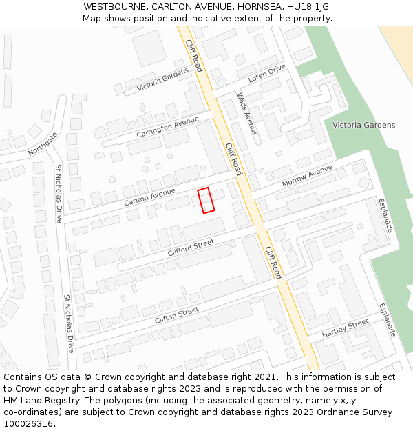 WESTBOURNE, CARLTON AVENUE, HORNSEA, HU18 1JG: Location map and indicative extent of plot