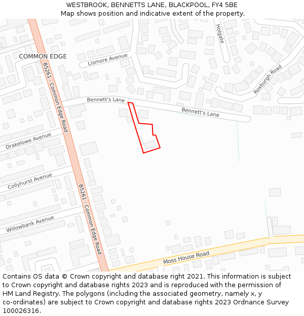 WESTBROOK, BENNETTS LANE, BLACKPOOL, FY4 5BE: Location map and indicative extent of plot