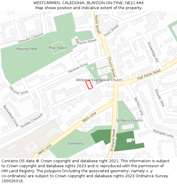 WESTCARMEN, CALEDONIA, BLAYDON-ON-TYNE, NE21 6AX: Location map and indicative extent of plot