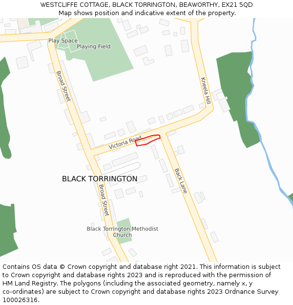 WESTCLIFFE COTTAGE, BLACK TORRINGTON, BEAWORTHY, EX21 5QD: Location map and indicative extent of plot