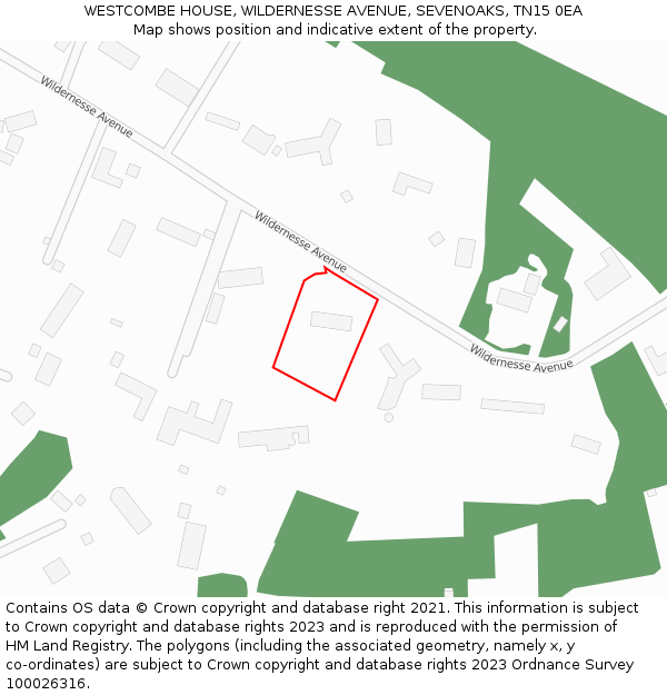 WESTCOMBE HOUSE, WILDERNESSE AVENUE, SEVENOAKS, TN15 0EA: Location map and indicative extent of plot