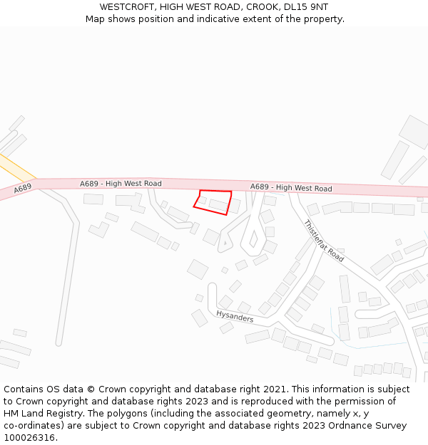 WESTCROFT, HIGH WEST ROAD, CROOK, DL15 9NT: Location map and indicative extent of plot