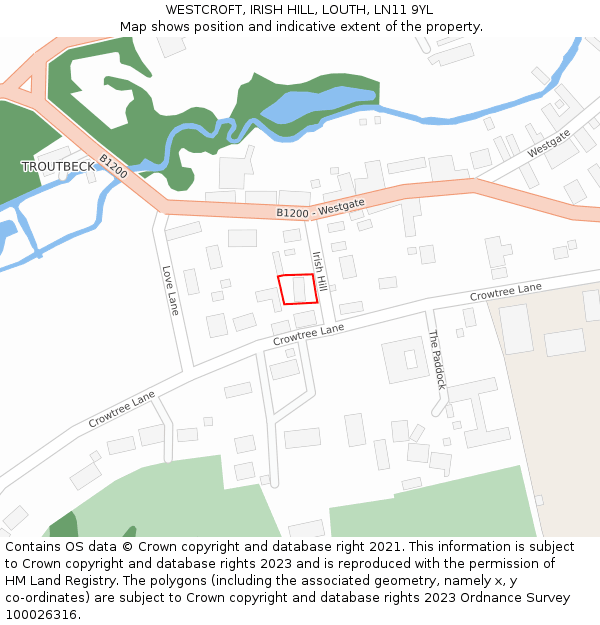 WESTCROFT, IRISH HILL, LOUTH, LN11 9YL: Location map and indicative extent of plot