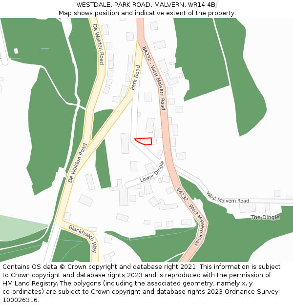 WESTDALE, PARK ROAD, MALVERN, WR14 4BJ: Location map and indicative extent of plot