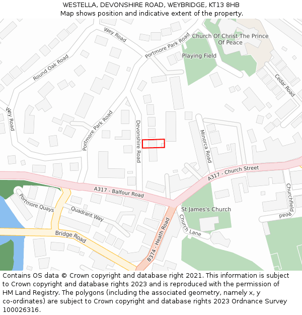 WESTELLA, DEVONSHIRE ROAD, WEYBRIDGE, KT13 8HB: Location map and indicative extent of plot