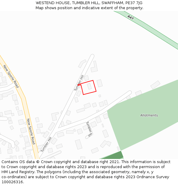 WESTEND HOUSE, TUMBLER HILL, SWAFFHAM, PE37 7JG: Location map and indicative extent of plot