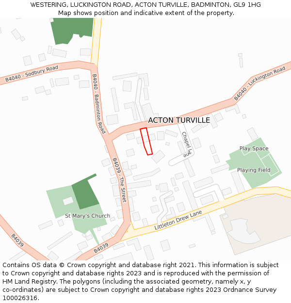 WESTERING, LUCKINGTON ROAD, ACTON TURVILLE, BADMINTON, GL9 1HG: Location map and indicative extent of plot