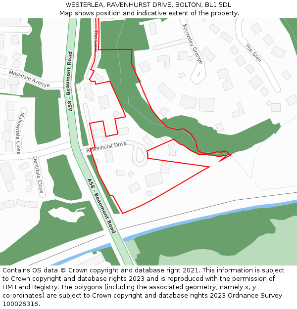 WESTERLEA, RAVENHURST DRIVE, BOLTON, BL1 5DL: Location map and indicative extent of plot