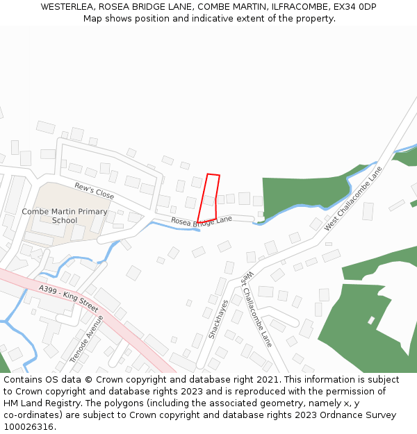 WESTERLEA, ROSEA BRIDGE LANE, COMBE MARTIN, ILFRACOMBE, EX34 0DP: Location map and indicative extent of plot
