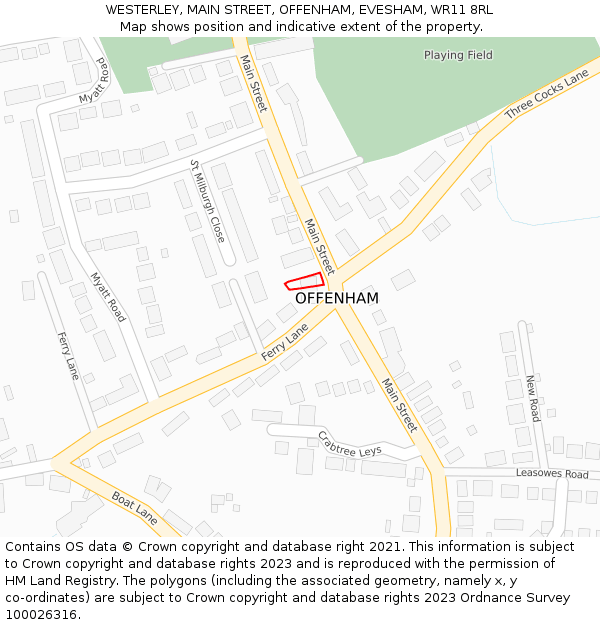 WESTERLEY, MAIN STREET, OFFENHAM, EVESHAM, WR11 8RL: Location map and indicative extent of plot