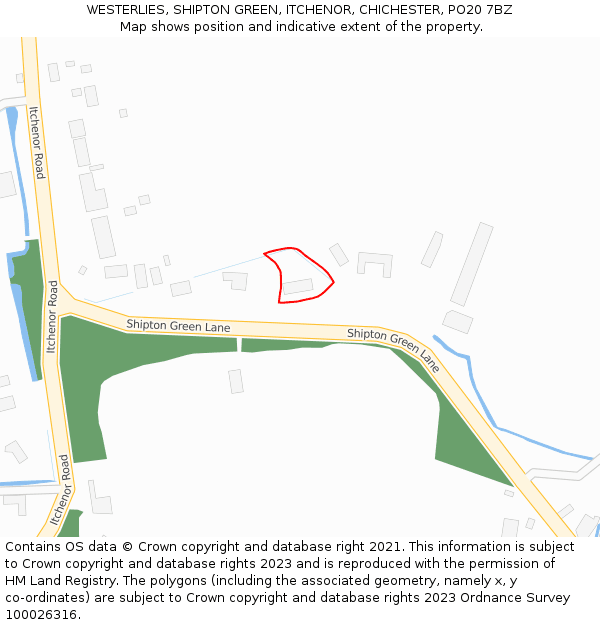 WESTERLIES, SHIPTON GREEN, ITCHENOR, CHICHESTER, PO20 7BZ: Location map and indicative extent of plot