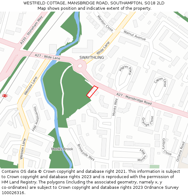 WESTFIELD COTTAGE, MANSBRIDGE ROAD, SOUTHAMPTON, SO18 2LD: Location map and indicative extent of plot