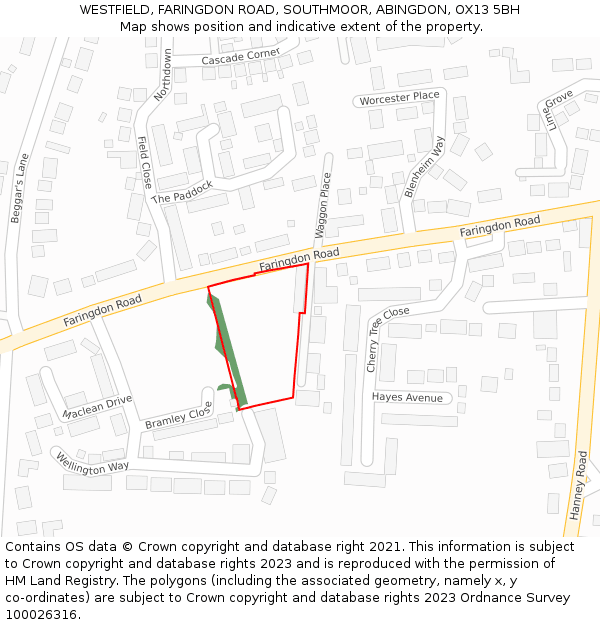 WESTFIELD, FARINGDON ROAD, SOUTHMOOR, ABINGDON, OX13 5BH: Location map and indicative extent of plot