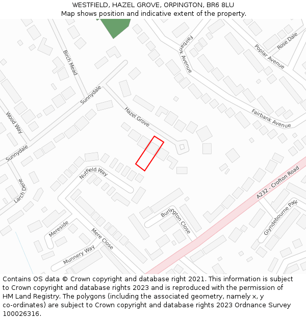 WESTFIELD, HAZEL GROVE, ORPINGTON, BR6 8LU: Location map and indicative extent of plot