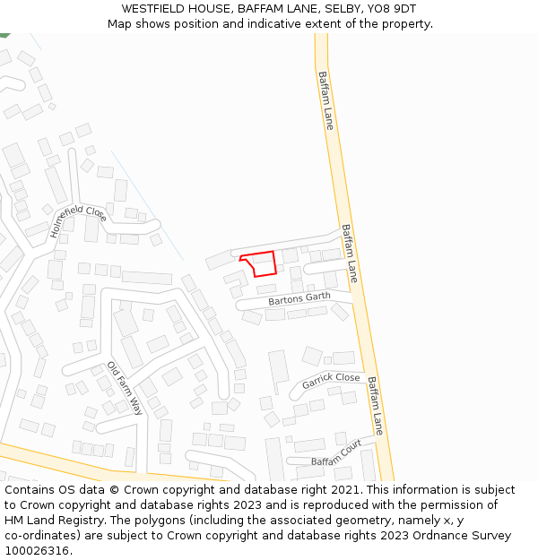 WESTFIELD HOUSE, BAFFAM LANE, SELBY, YO8 9DT: Location map and indicative extent of plot