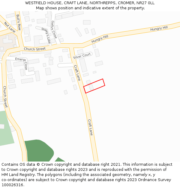 WESTFIELD HOUSE, CRAFT LANE, NORTHREPPS, CROMER, NR27 0LL: Location map and indicative extent of plot