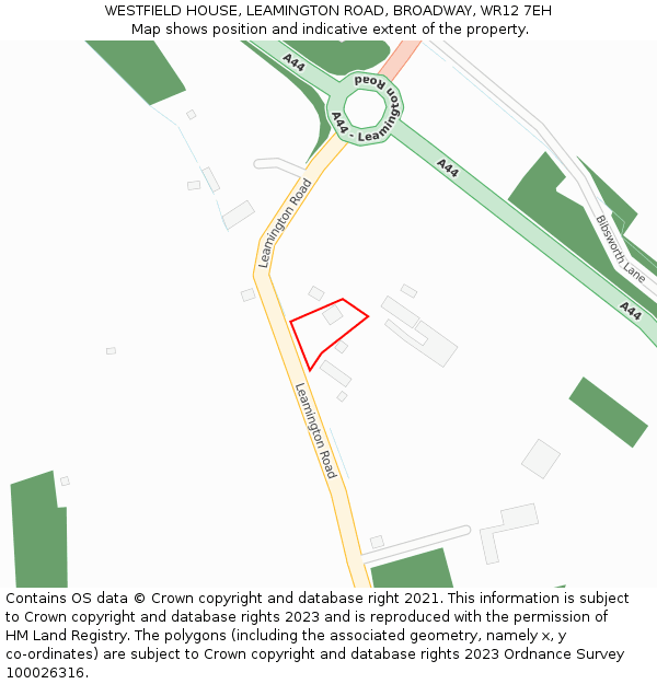 WESTFIELD HOUSE, LEAMINGTON ROAD, BROADWAY, WR12 7EH: Location map and indicative extent of plot