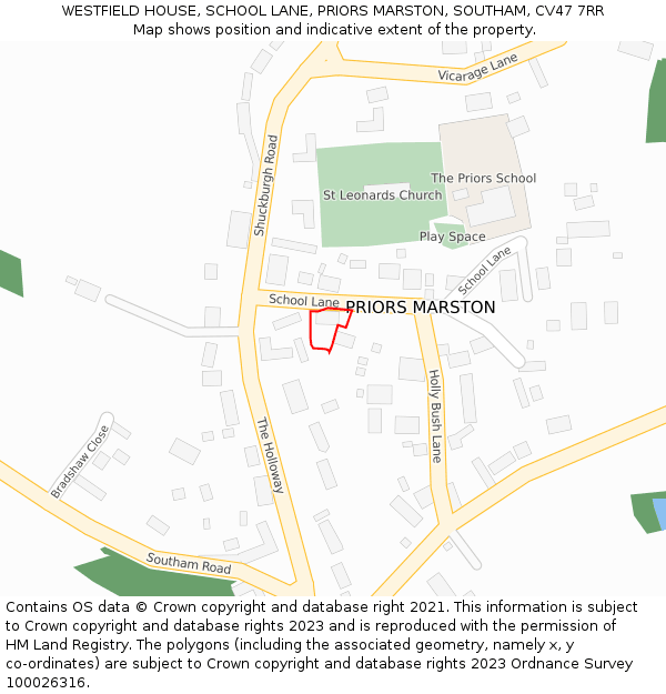 WESTFIELD HOUSE, SCHOOL LANE, PRIORS MARSTON, SOUTHAM, CV47 7RR: Location map and indicative extent of plot