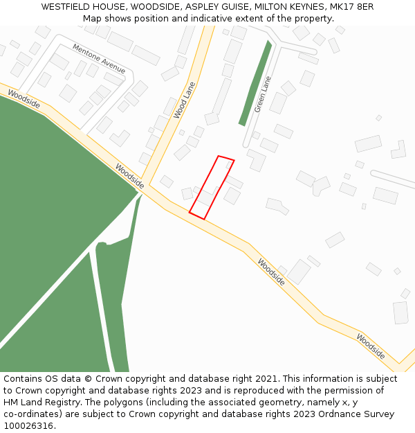 WESTFIELD HOUSE, WOODSIDE, ASPLEY GUISE, MILTON KEYNES, MK17 8ER: Location map and indicative extent of plot