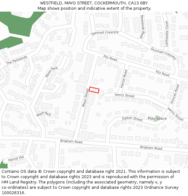 WESTFIELD, MAYO STREET, COCKERMOUTH, CA13 0BY: Location map and indicative extent of plot