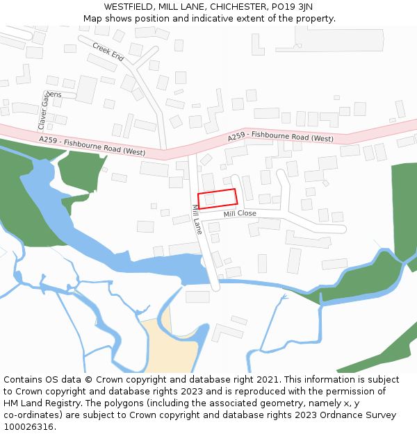 WESTFIELD, MILL LANE, CHICHESTER, PO19 3JN: Location map and indicative extent of plot