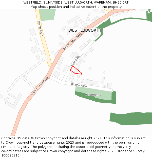 WESTFIELD, SUNNYSIDE, WEST LULWORTH, WAREHAM, BH20 5RT: Location map and indicative extent of plot