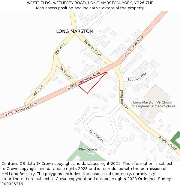 WESTFIELDS, WETHERBY ROAD, LONG MARSTON, YORK, YO26 7NE: Location map and indicative extent of plot