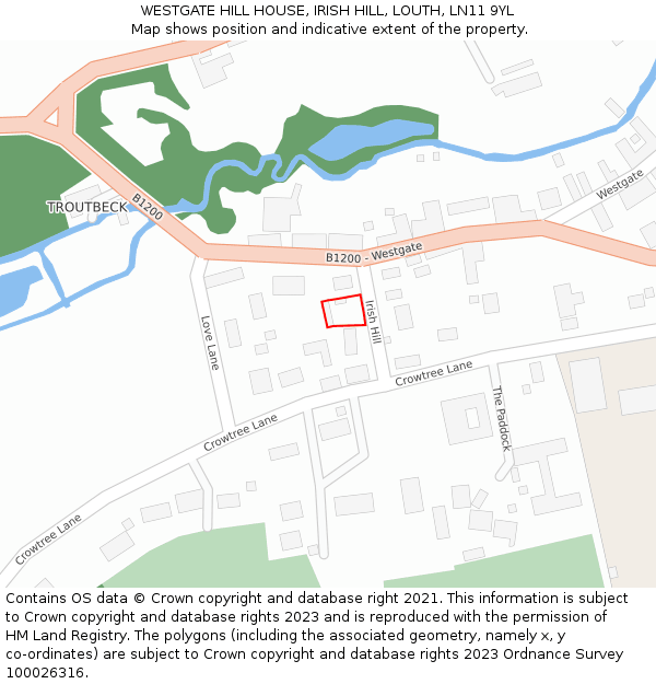 WESTGATE HILL HOUSE, IRISH HILL, LOUTH, LN11 9YL: Location map and indicative extent of plot