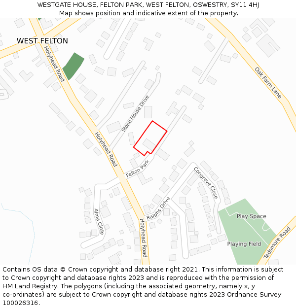 WESTGATE HOUSE, FELTON PARK, WEST FELTON, OSWESTRY, SY11 4HJ: Location map and indicative extent of plot