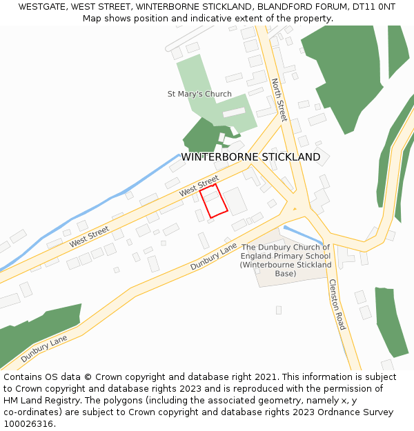 WESTGATE, WEST STREET, WINTERBORNE STICKLAND, BLANDFORD FORUM, DT11 0NT: Location map and indicative extent of plot