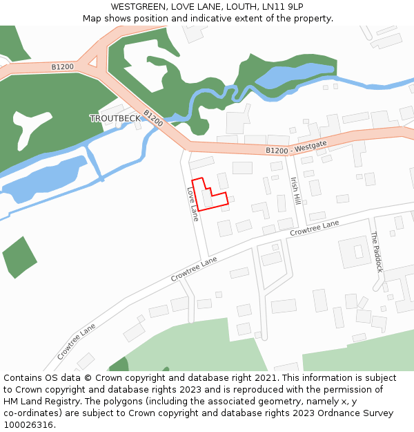 WESTGREEN, LOVE LANE, LOUTH, LN11 9LP: Location map and indicative extent of plot