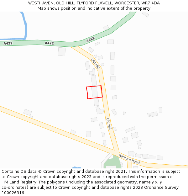 WESTHAVEN, OLD HILL, FLYFORD FLAVELL, WORCESTER, WR7 4DA: Location map and indicative extent of plot