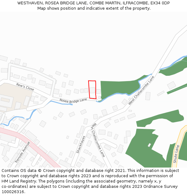 WESTHAVEN, ROSEA BRIDGE LANE, COMBE MARTIN, ILFRACOMBE, EX34 0DP: Location map and indicative extent of plot
