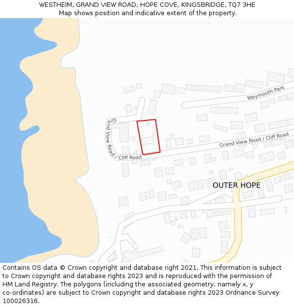 WESTHEIM, GRAND VIEW ROAD, HOPE COVE, KINGSBRIDGE, TQ7 3HE: Location map and indicative extent of plot