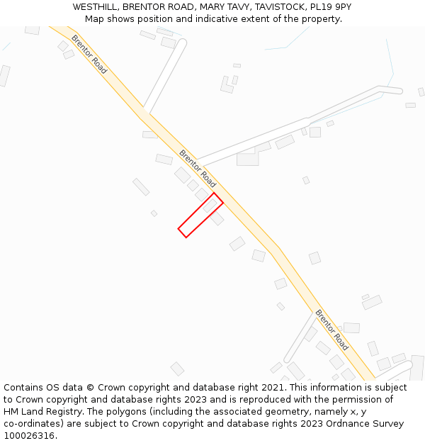 WESTHILL, BRENTOR ROAD, MARY TAVY, TAVISTOCK, PL19 9PY: Location map and indicative extent of plot