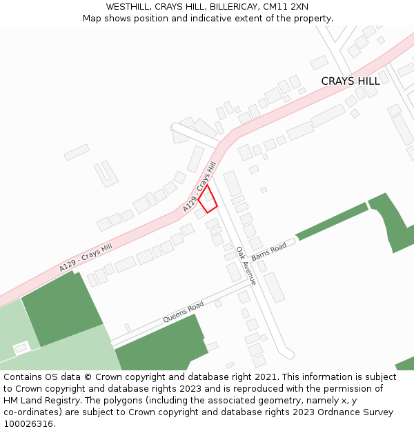WESTHILL, CRAYS HILL, BILLERICAY, CM11 2XN: Location map and indicative extent of plot