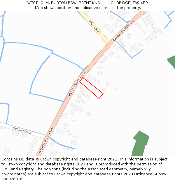 WESTHOLM, BURTON ROW, BRENT KNOLL, HIGHBRIDGE, TA9 4BP: Location map and indicative extent of plot