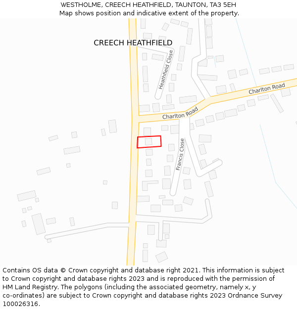 WESTHOLME, CREECH HEATHFIELD, TAUNTON, TA3 5EH: Location map and indicative extent of plot