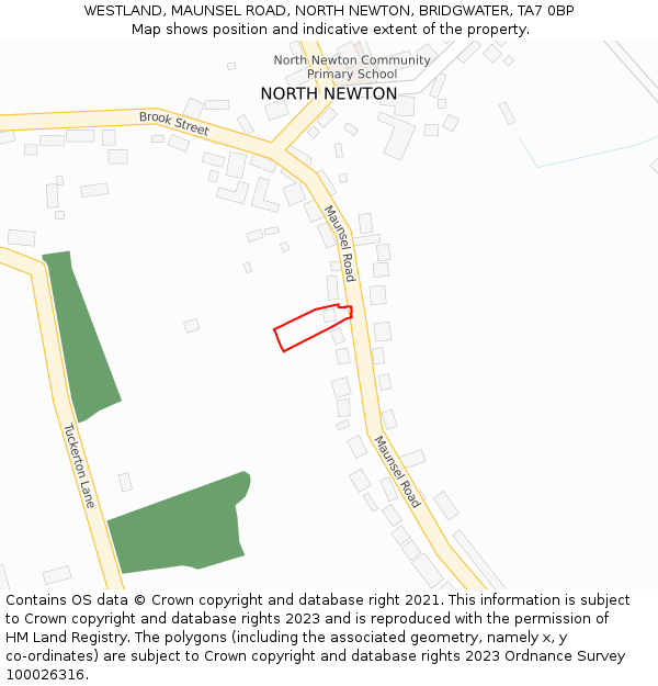 WESTLAND, MAUNSEL ROAD, NORTH NEWTON, BRIDGWATER, TA7 0BP: Location map and indicative extent of plot