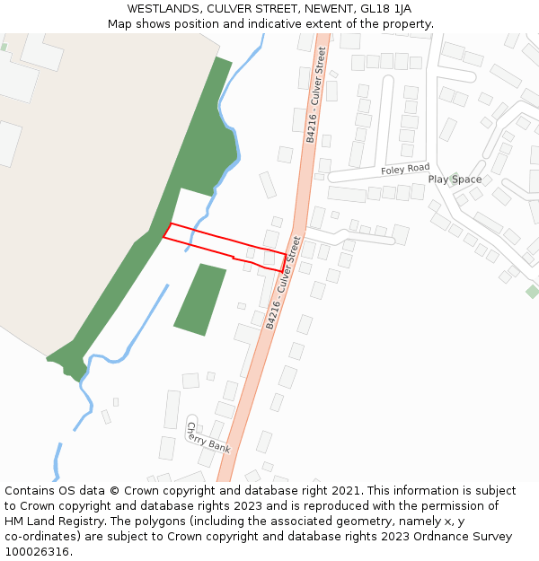 WESTLANDS, CULVER STREET, NEWENT, GL18 1JA: Location map and indicative extent of plot