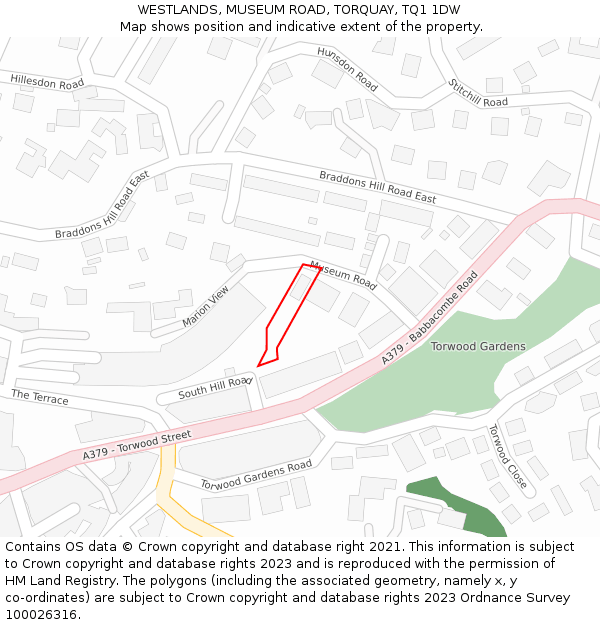 WESTLANDS, MUSEUM ROAD, TORQUAY, TQ1 1DW: Location map and indicative extent of plot