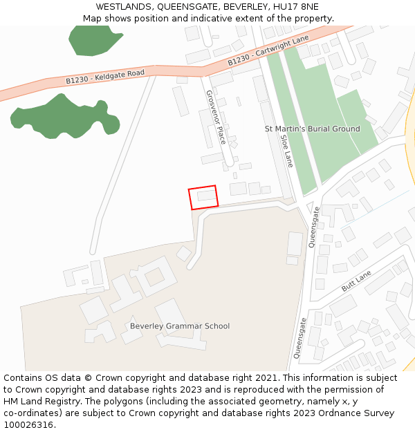 WESTLANDS, QUEENSGATE, BEVERLEY, HU17 8NE: Location map and indicative extent of plot