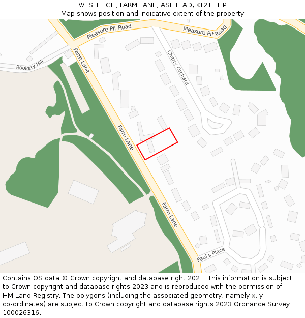 WESTLEIGH, FARM LANE, ASHTEAD, KT21 1HP: Location map and indicative extent of plot