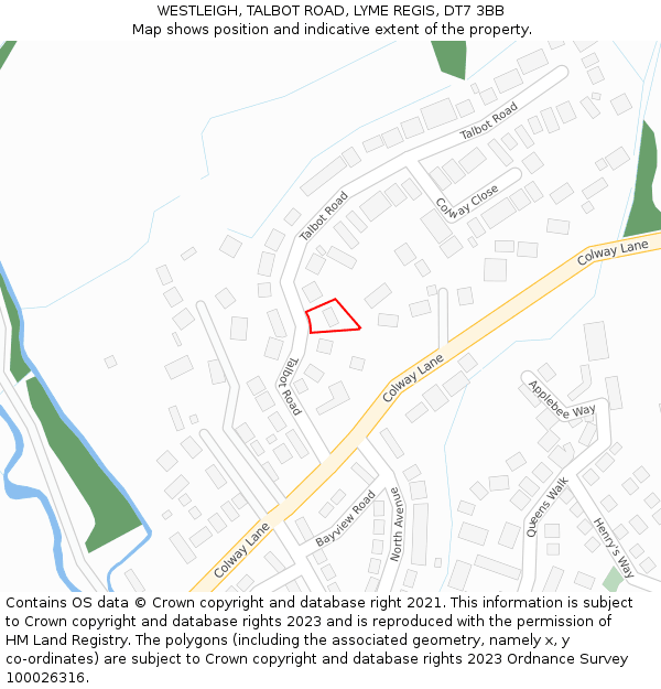 WESTLEIGH, TALBOT ROAD, LYME REGIS, DT7 3BB: Location map and indicative extent of plot