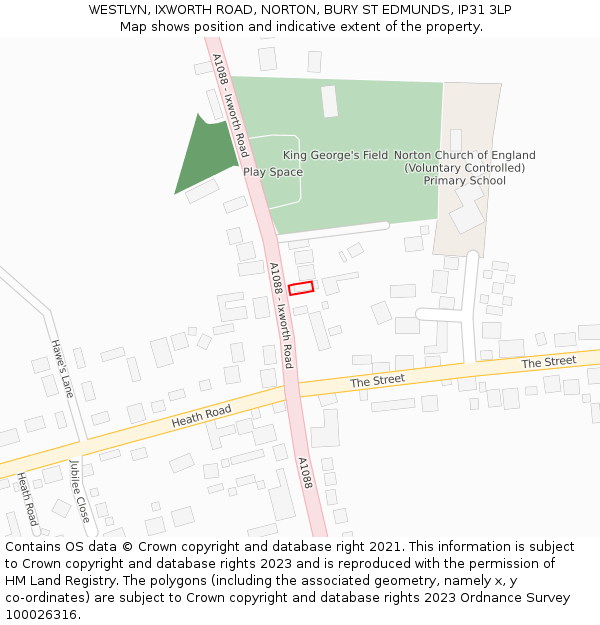 WESTLYN, IXWORTH ROAD, NORTON, BURY ST EDMUNDS, IP31 3LP: Location map and indicative extent of plot