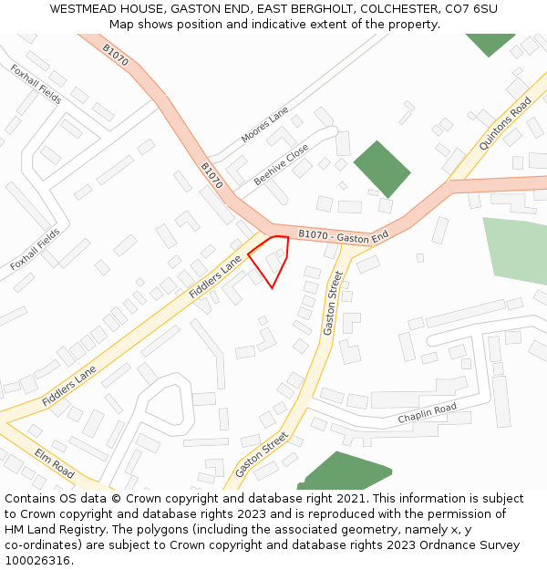 WESTMEAD HOUSE, GASTON END, EAST BERGHOLT, COLCHESTER, CO7 6SU: Location map and indicative extent of plot